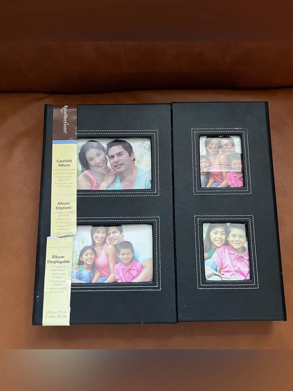 Recollections Black Faux Leather Gatefold Photo Album with White Stitching